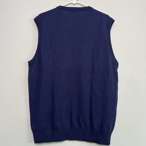 Toscano Firenze Men's Merino Wool Vest Sweater Sz XL Navy Blue Office Preppy - Picture 10 of 11